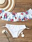 baratos Bikini-Mulheres Floral Boho Ombro a Ombro Branco Preto Bandeau Slip Biquíni Roupa de Banho roupa de banho - Floral Estampado S M L Branco / Sexy