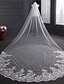cheap Wedding Veils-One-tier Lace Applique Edge Wedding Veil Chapel Veils with Ribbon Tie / Sequin / Embroidery Tulle / Classic