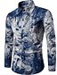 preiswerte Herrenhemden-Herren Hemd Geometrisch Druck Langarm Alltag Oberteile Baumwolle Vintage Chinoiserie Blau Gelb Königsblau