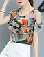 cheap Women&#039;s Blouses &amp; Shirts-Women&#039;s Daily Going out Cute Casual Summer Fall Blouse,Botanical Print Round Neck Short Sleeves Polyester Chiffon Medium