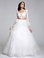 cheap Wedding Dresses-Wedding Dresses Two Piece Scoop Neck 3/4 Length Sleeve Floor Length Tulle Bridal Gowns With Appliques 2023
