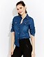 billige Bluser og trøjer til kvinder-Dame Patchwork Langærmet Toppe Simple Krave Mørkeblå Lyseblå