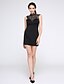 cheap Cocktail Dresses-Sheath / Column Little Black Dress Homecoming Cocktail Party Prom Dress Illusion Neck Sleeveless Short / Mini Jersey with Lace 2021