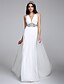 baratos Vestidos de Casamento-Vestidos de noiva Linha A Decote V Alças Regulares Cauda Escova Chiffon Vestidos de noiva Com Cristais Pregueado 2023