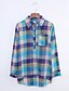 cheap Plus Size Tops-Women&#039;s T shirt Plaid Long Sleeve Daily Loose Tops Shirt Collar Blue