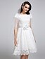 abordables Vestidos de novia-Corte en A Vestidos de novia Bateau Neck Asimétrica Encaje Manga Corta Vestidos Blancos con Encaje 2020