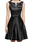 Χαμηλού Κόστους Κοκτέιλ Φορέματα-Γραμμή Α Μικρό Μαύρο Φόρεμα χαριτωμένο στυλ Αργίες Καλωσόρισμα Κοκτέιλ Πάρτι Φόρεμα Λαιμόκοψη V Αμάνικο Κοντό / Μίνι Σατέν με Φιόγκος(οι) Πλισέ 2021