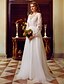 cheap Wedding Dresses-A-Line Wedding Dresses V Neck Sweep / Brush Train Lace Tulle Long Sleeve See-Through with Appliques 2022 / Bishop Sleeve