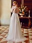 cheap Wedding Dresses-A-Line Wedding Dresses V Neck Sweep / Brush Train Lace Tulle Long Sleeve See-Through with Appliques 2022 / Bishop Sleeve