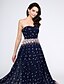 cheap Prom Dresses-A-Line Pattern Dress Prom Formal Evening Dress Strapless Sleeveless Floor Length Chiffon with Criss Cross Pattern / Print