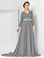 cheap Evening Dresses-A-Line Elegant Dress Formal Evening Court Train Long Sleeve V Neck Chiffon V Back with Pleats Appliques 2023