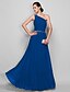 billige Aftenkjoler-Sheath / Column Minimalist Dress Prom Floor Length Sleeveless One Shoulder Chiffon with Ruched Beading  / Formal Evening