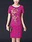 Χαμηλού Κόστους Γυναικεία Φορέματα-Γυναικεία Εφαρμοστό Μίνι φόρεμα Φούξια Ρουμπίνι Κοντομάνικο Μονόχρωμο Κέντημα Χάντρες Φθινόπωρο Καλοκαίρι Στρογγυλή Λαιμόκοψη Εκλεπτυσμένο M L XL XXL 3XL 4XL / Μεγάλα Μεγέθη / Μεγάλα Μεγέθη