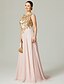 cheap Prom Dresses-A-Line Beautiful Back Dress Prom Formal Evening Sweep / Brush Train Sleeveless Jewel Neck Chiffon with Pleats Sequin Appliques 2024