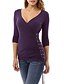 abordables Top femme grande taille-Femme T shirt Tee Couleur Pleine Col V Violet Gris Noir du quotidien Sortie Croisé Vêtement Tenue / Manches Longues