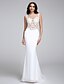 cheap Wedding Dresses-Mermaid / Trumpet Jewel Neck Sweep / Brush Train Chiffon Made-To-Measure Wedding Dresses with Appliques by LAN TING BRIDE®