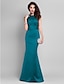 cheap Evening Dresses-Mermaid / Trumpet Elegant Dress Formal Evening Floor Length Sleeveless Illusion Neck Satin with Sequin 2023