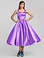 cheap Cocktail Dresses-A-Line Elegant Dress Wedding Guest Cocktail Party Tea Length Sleeveless Square Neck Stretch Satin with Criss Cross 2023