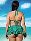 cheap Bikinis-Women&#039;s Plus Size Halter Neck Black Watermelon Green Bandeau Skirt Bikini Swimwear Swimsuit - Solid Colored Ruffle M L XL Black