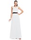 זול Jurken voor speciale gelegenheden-A-Line Minimalist Elegant Prom Formal Evening Wedding Party Dress Jewel Neck Sleeveless Floor Length Chiffon with Pleats Crystals 2021