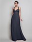 cheap Prom Dresses-Sheath / Column Elegant Dress Prom Wedding Party Floor Length Sleeveless V Neck Chiffon Backless Crisscross Back with Ruched Beading 2024