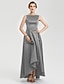 cheap Evening Dresses-A-Line Minimalist Dress Prom Asymmetrical Sleeveless Boat Neck Satin V Back with Pleats