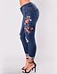 billige Kvindebukser-Dame Gade Tynde Skinny / Jeans Bukser - Ribbet, Broderi