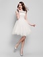 Χαμηλού Κόστους Κοκτέιλ Φορέματα-Βραδινή τουαλέτα Λουλουδάτο χαριτωμένο στυλ Κοκτέιλ Πάρτι Χοροεσπερίδα Φόρεμα Λαιμός ψευδαίσθησης Κοντομάνικο Κοντό / Μίνι Τούλι με Χάντρες Διακοσμητικά Επιράμματα 2021