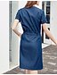 preiswerte Damenkleider-Damen Ausgehen Street Schick Baumwolle Jeansstoff Kleid Solide Midi Hohe Hüfthöhe Blau