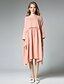 cheap Women&#039;s Dresses-Women&#039;s Party Going out Casual/Daily Simple Loose Dress,Solid Round Neck Midi Long Sleeves Linen Spring Fall Mid Rise Inelastic Medium