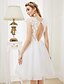 cheap Wedding Dresses-Wedding Dresses Knee Length Princess Short Sleeve Illusion Neck Lace With Flower 2023 Winter Bridal Gowns