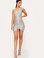 cheap Women&#039;s Dresses-Women&#039;s Bodycon Sheath Dress Short Mini Dress Silver Sleeveless Solid Colored Summer Halter Neck Boho Backless S M L XL