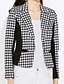 billige Blazere til kvinder-Dame Arbejde Efterår Normal Blazer, Houndstooth mønster Krave Langærmet Bomuld / Polyester Sort XL / XXL / XXXL