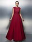 cheap Evening Dresses-Sheath / Column Elegant Dress Prom Formal Evening Floor Length Sleeveless Jewel Neck Chiffon V Back with Ruched Beading 2024