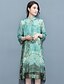 cheap Women&#039;s Dresses-Women&#039;s Shift Dress 3/4 Length Sleeve Print Summer Stand Collar Plus Size Green M L XL XXL 3XL