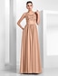 cheap Evening Dresses-A-Line Elegant Formal Evening Dress Illusion Neck Sleeveless Floor Length Chiffon Tulle with Appliques 2021