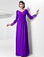 cheap Evening Dresses-Sheath / Column Elegant Formal Evening Military Ball Dress V Neck Long Sleeve Floor Length Chiffon with Buttons Criss Cross Beading 2020