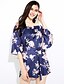 cheap Women&#039;s Dresses-Women&#039;s Off Shoulder Daily Going out Club Boho Flare Sleeve Asymmetrical Sheath Dress - Floral Backless Boat Neck Spring Navy Blue M L XL