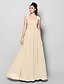 abordables Robes de Soirée-A-Line Dress Formal Evening Floor Length Sleeveless V Neck Chiffon with Criss Cross Ruched Crystals 2023