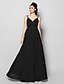 abordables Robes de Soirée-A-Line Dress Formal Evening Floor Length Sleeveless V Neck Chiffon with Criss Cross Ruched Crystals 2023