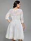 cheap Wedding Dresses-Hall Open Back Wedding Dresses Knee Length A-Line 3/4 Length Sleeve V Neck All Over Lace With Sashes / Ribbons Bow(s) 2023 Bridal Gowns