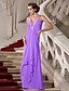 preiswerte Kleider für besondere Anlässe-A-Line Celebrity Style Dress Formal Evening Military Ball Floor Length Sleeveless Plunging Neck Chiffon with Beading 2024