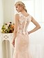 cheap Wedding Dresses-Mermaid / Trumpet Wedding Dresses V Neck Court Train Lace Tulle Regular Straps Wedding Dress in Color Floral Lace See-Through with Buttons Beading Appliques 2020