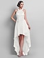 abordables Aftenkjoler-Sheath / Column Elegant Dress Wedding Guest Cocktail Party Asymmetrical Sleeveless Halter Neck Chiffon Backless with Appliques 2023