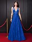 cheap Prom Dresses-A-Line Elegant Dress Prom Floor Length Sleeveless V Neck All Over Lace V Back with Beading 2023