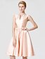 cheap Mother of the Bride Dresses-A-Line / Ball Gown Notched Knee Length Satin Mother of the Bride Dress with Bow(s) / Sash / Ribbon / Bandage by LAN TING BRIDE®