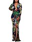 cheap Print Dresses-Women&#039;s Bodycon Maxi long Dress Green Long Sleeve Floral Print Fall Spring Deep V Hot Boho Party Slim Floral S M L XL XXL 3XL / Plus Size / Plus Size / Sexy