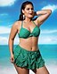 cheap Bikinis-Women&#039;s Plus Size Halter Neck Black Watermelon Green Bandeau Skirt Bikini Swimwear Swimsuit - Solid Colored Ruffle M L XL Black