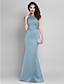 cheap Evening Dresses-Mermaid / Trumpet Elegant Dress Formal Evening Floor Length Sleeveless Illusion Neck Satin with Sequin 2023