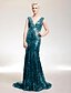 cheap Special Occasion Dresses-Mermaid / Trumpet Elegant Celebrity Style All Celebrity Styles Formal Evening Military Ball Dress V Neck Sleeveless Sweep / Brush Train Sequined with Sequin 2020 / Sparkle &amp; Shine